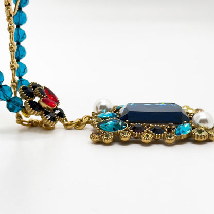 Vintage Ethnic Lapis Lazuli Pendant Necklace with Pearl Accents