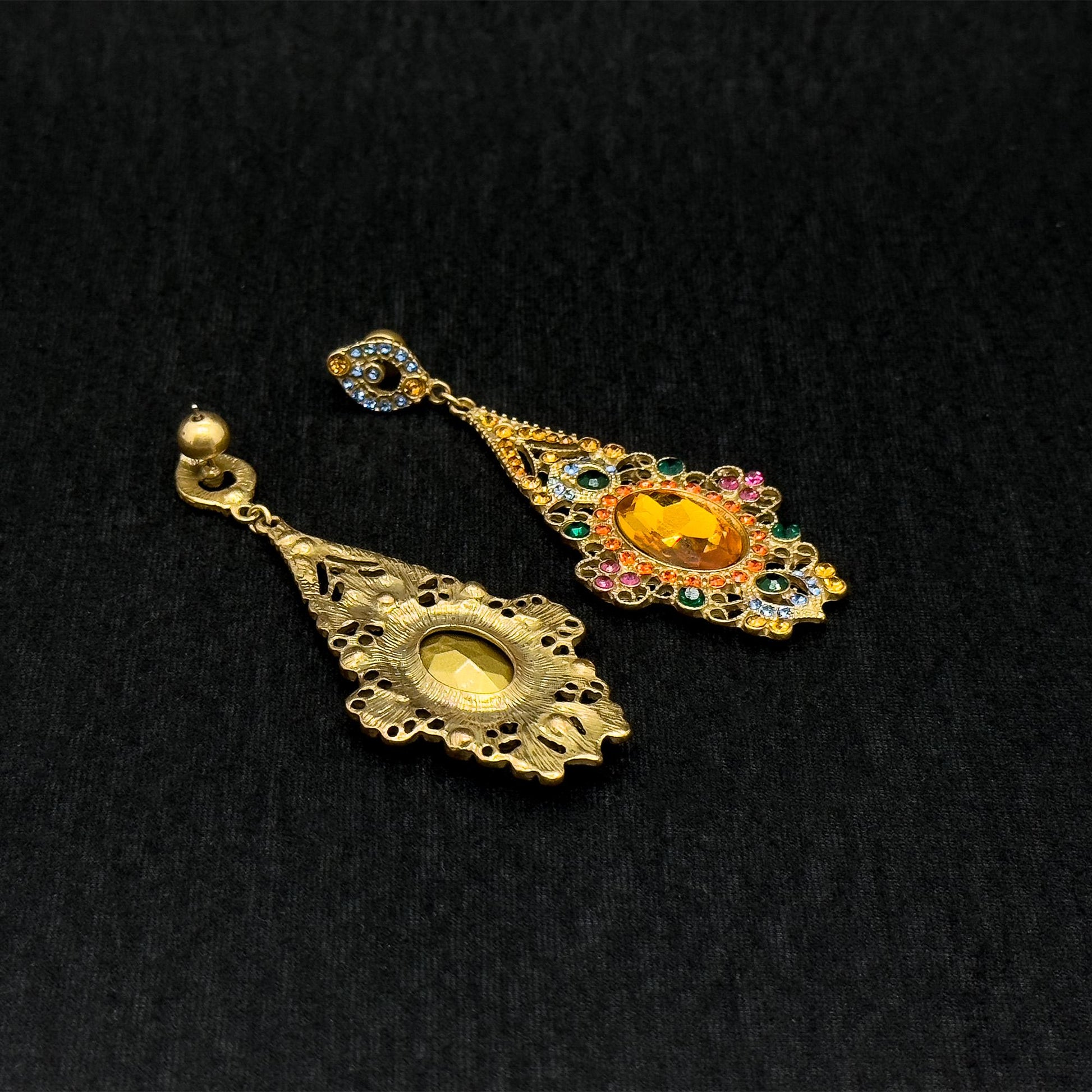Vintage Ethnic Zircon Crystal Drop Earrings 18K Gold-Plated Handcrafted