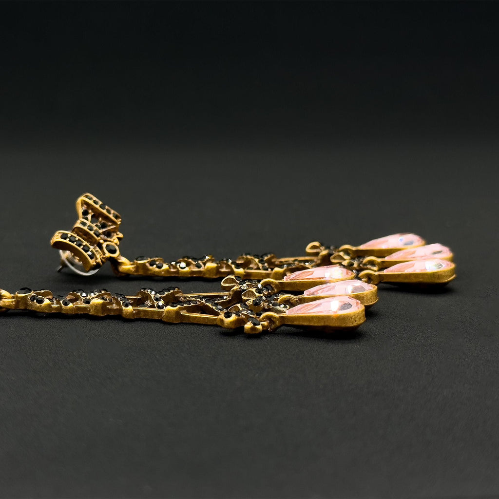 Vintage Ethnic Eiffel Tower Crystal Drop Earrings, 18K Gold-Plated