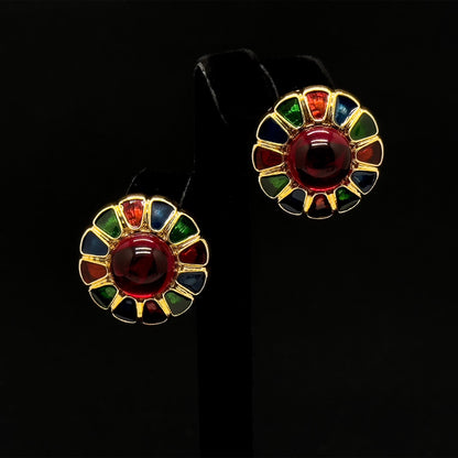 Vintage Cloisonné Enamel Glass Stud Earrings Palace Colourful Handmade