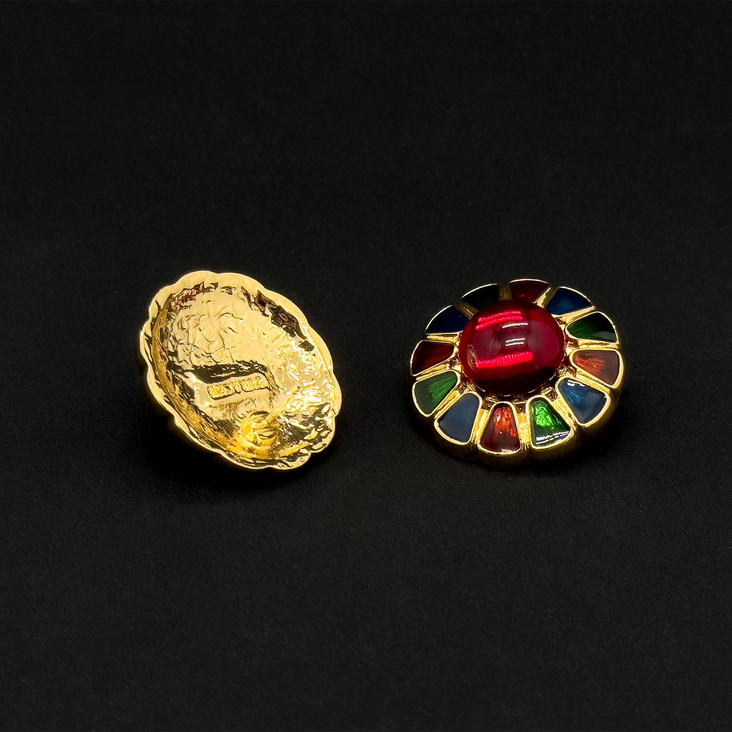 Vintage Cloisonné Enamel Glass Stud Earrings Palace Colourful Handmade