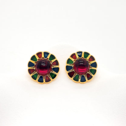Vintage Cloisonné Enamel Glass Stud Earrings Palace Colourful Handmade