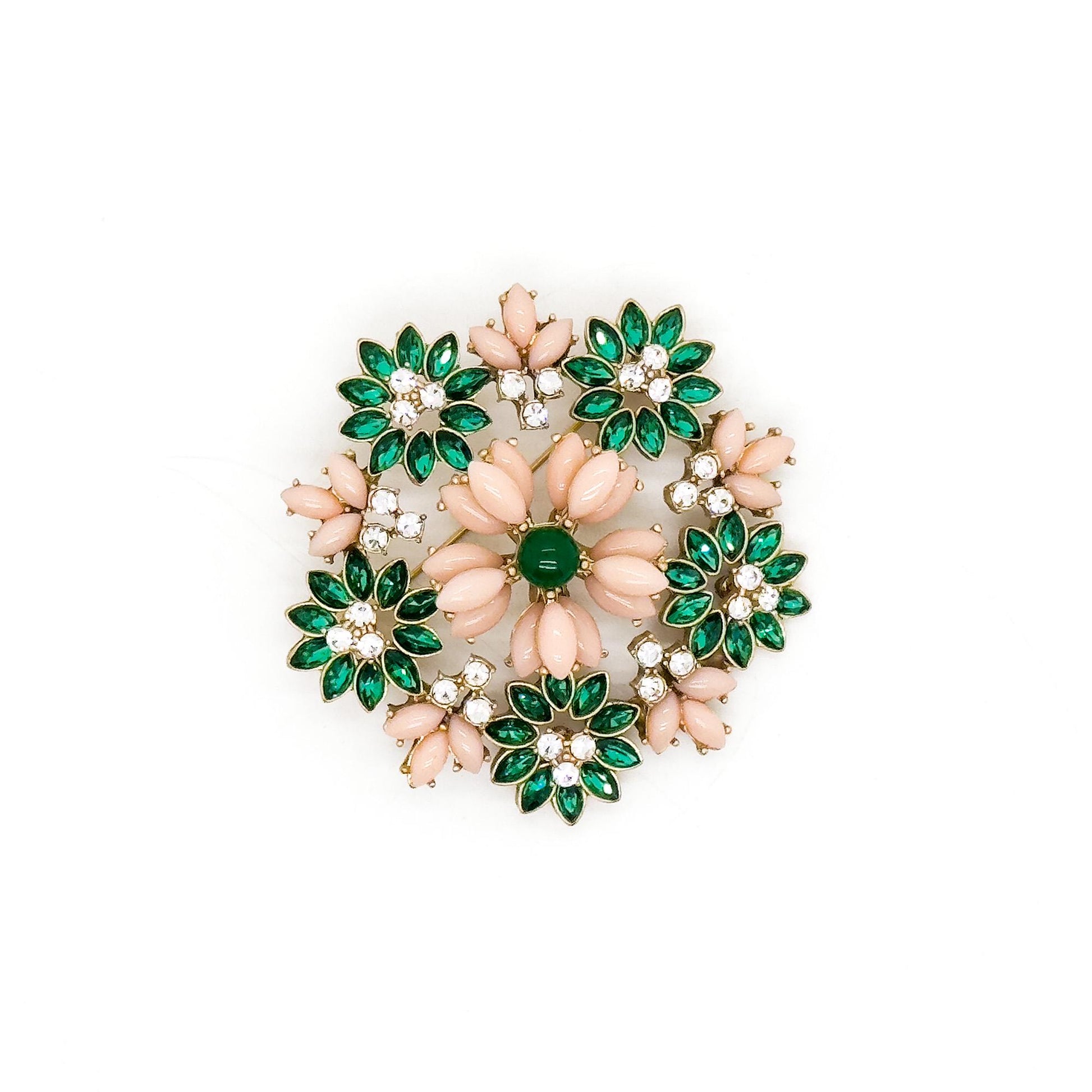 Art Deco 3D Flower Crystal Enamel Brooch 18K Gold-Plated Copper