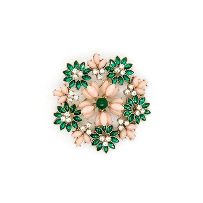 Art Deco 3D Flower Crystal Enamel Brooch 18K Gold-Plated Copper