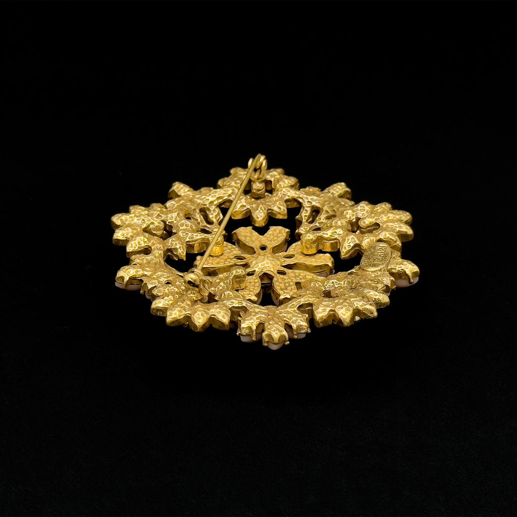 Art Deco 3D Flower Crystal Enamel Brooch 18K Gold-Plated Copper