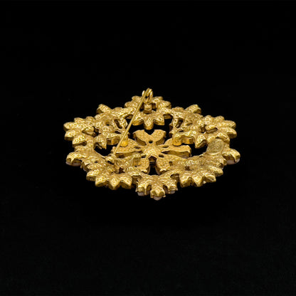 Art Deco 3D Flower Crystal Enamel Brooch 18K Gold-Plated Copper