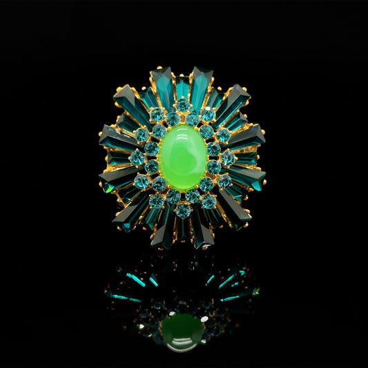 Vintage Art Deco Zircon Brooch 18K Gold-Plated Green Crystal Pin