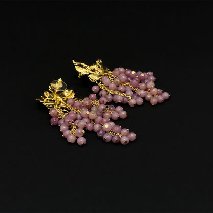 Vintage Art Deco 3D Grape Earrings Purple Beaded Copper Gold-Plated