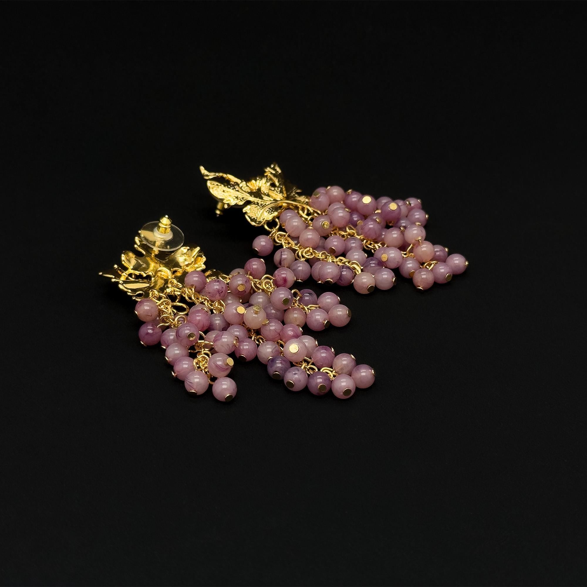 Chic Vintage Art Deco Grape Drop Earrings - Purple Resin & Gold Plated