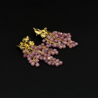 Chic Vintage Art Deco Grape Drop Earrings - Purple Resin & Gold Plated