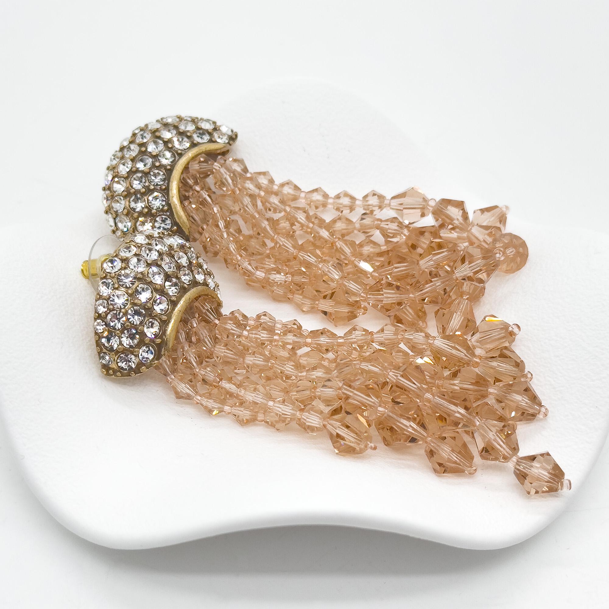 Art Deco Champagne Jellyfish Drop Earrings Crystal Gold-Plated