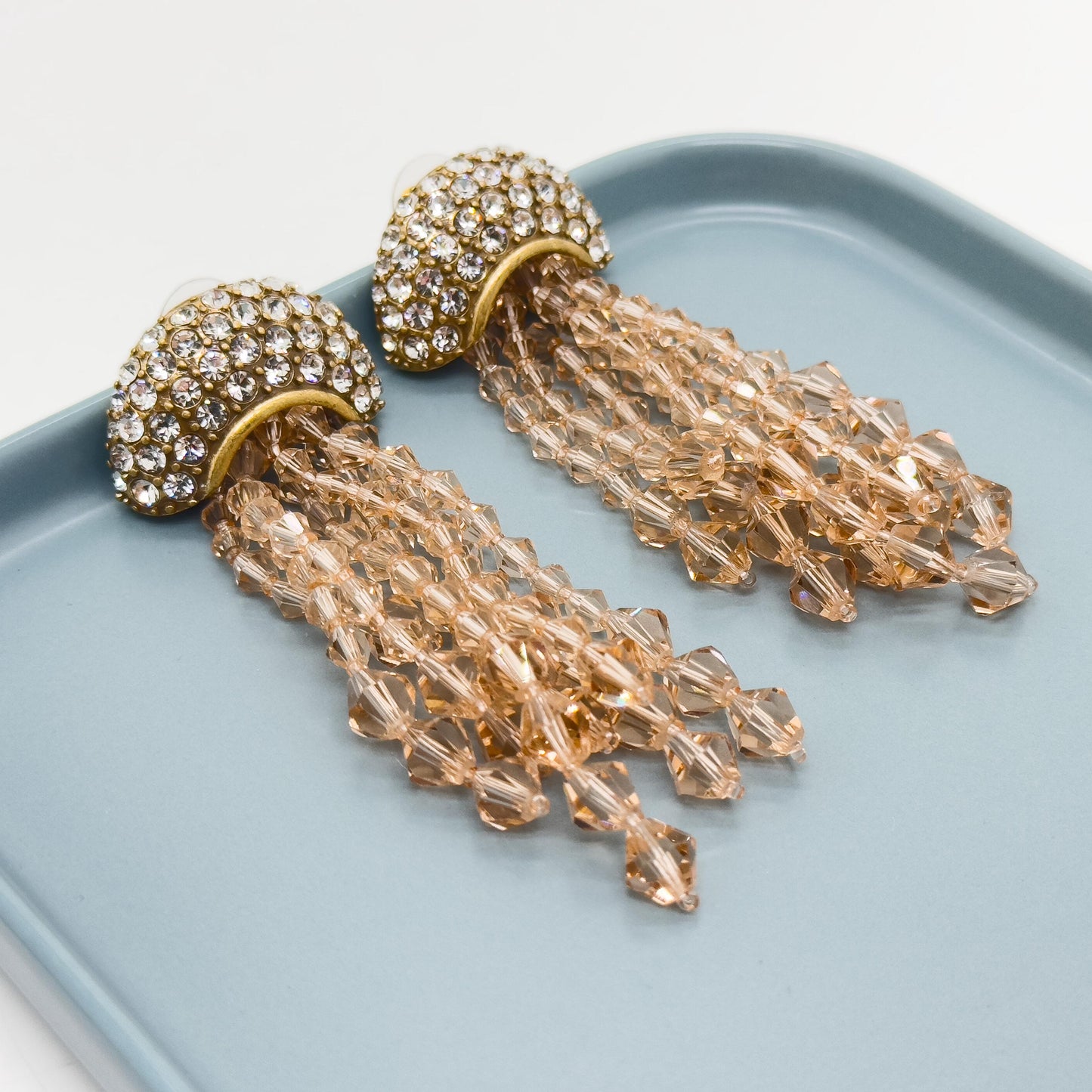 Art Deco Champagne Jellyfish Drop Earrings Crystal Gold-Plated