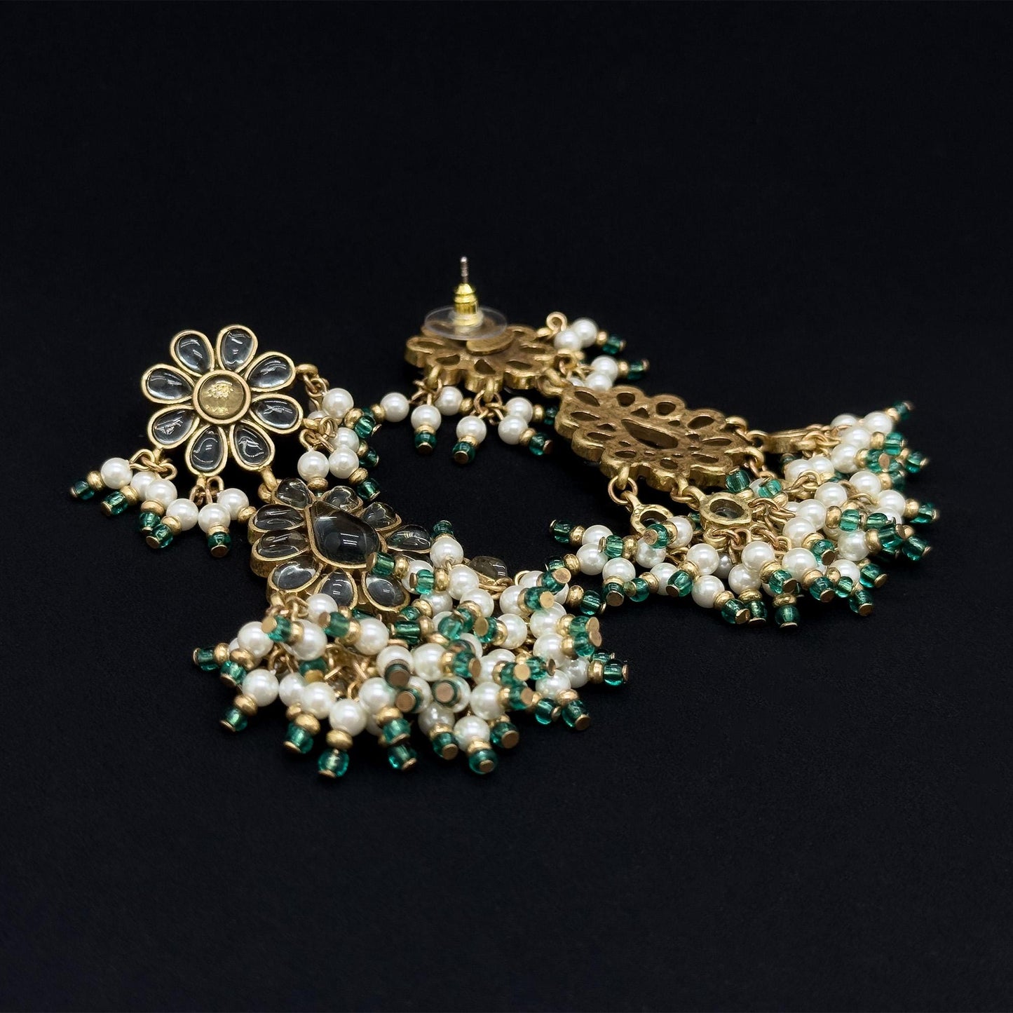 Art Deco Floral Glass Tassel Earrings 18K Gold-Plated Copper