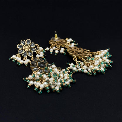 Art Deco Floral Glass Tassel Earrings 18K Gold-Plated Copper