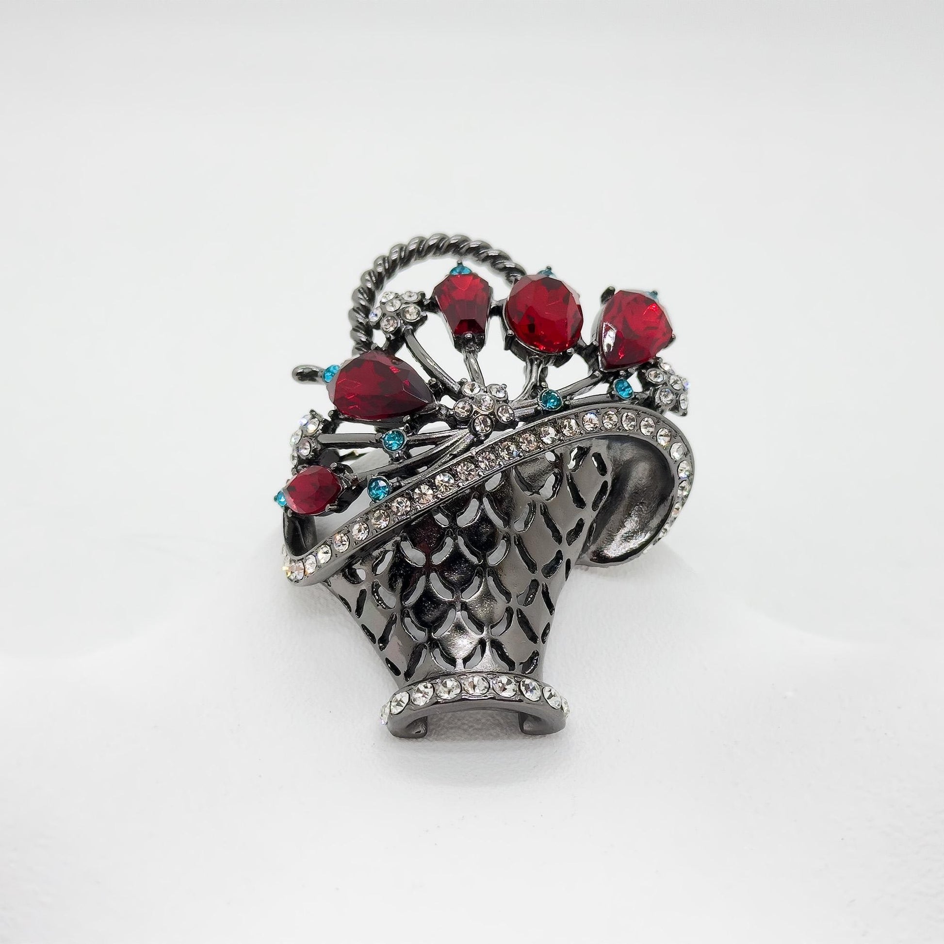 Vintage Deco Purple Crystal Brooch Basket of Flowers Statement Pin