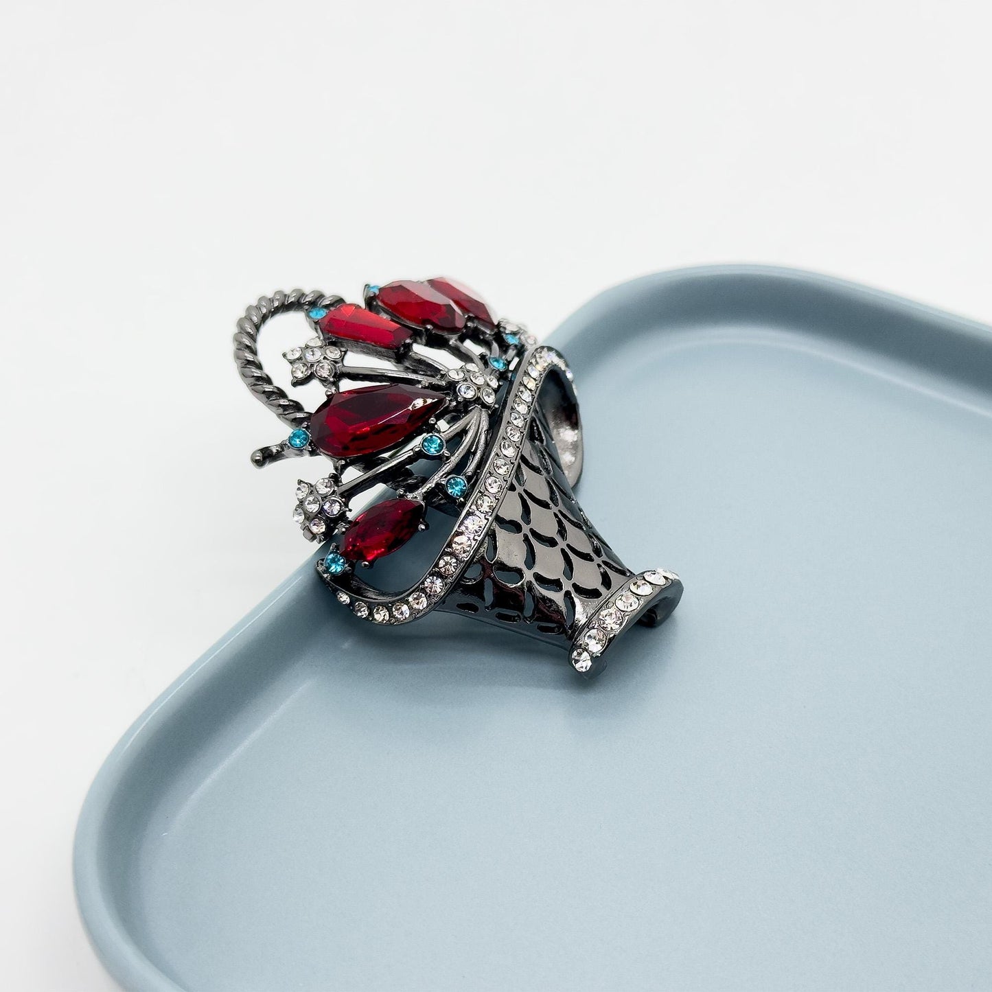 Vintage Deco Purple Crystal Brooch Basket of Flowers Statement Pin