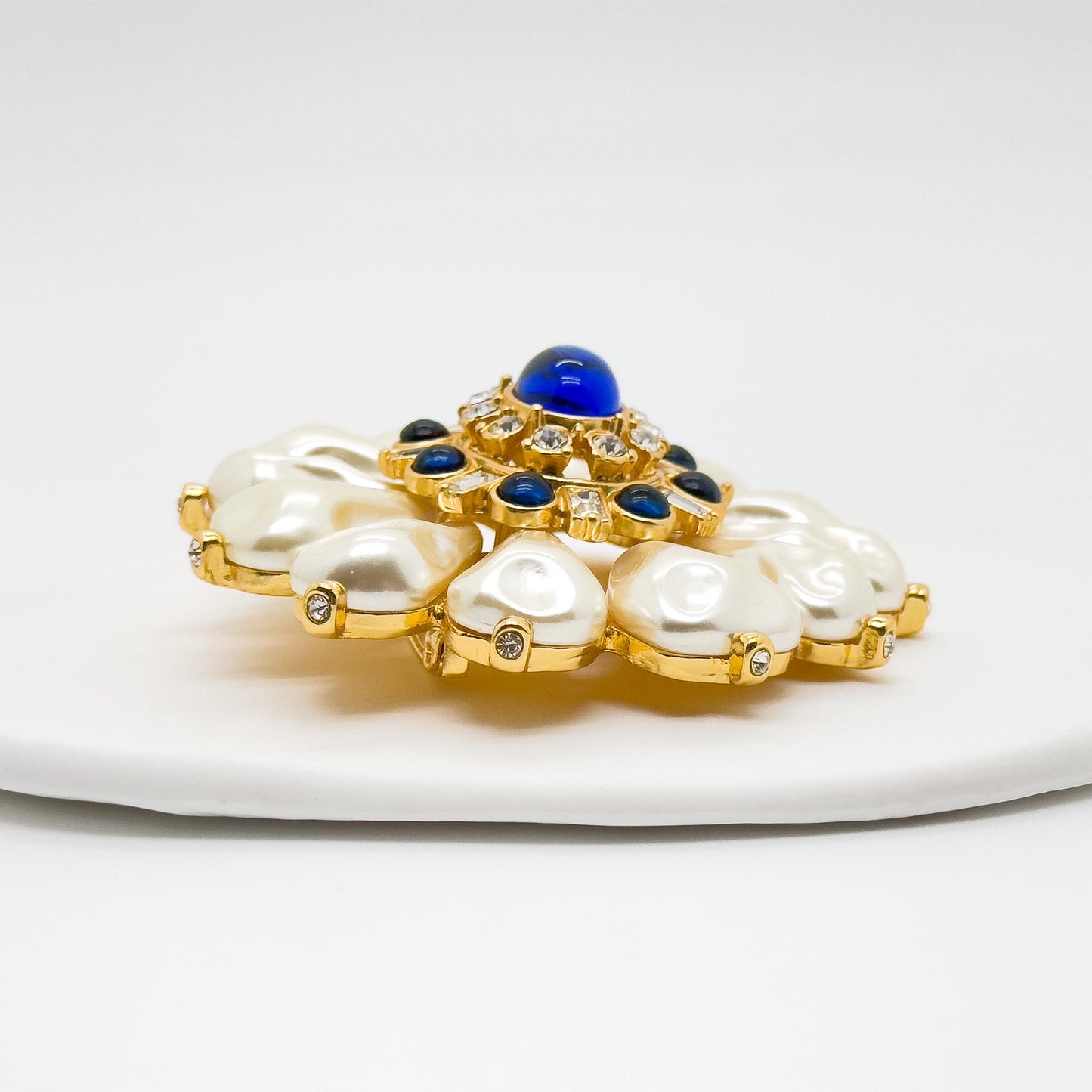 Vintage Art Deco Sunflower Brooch 3D Pearl Gold-Plated Pin