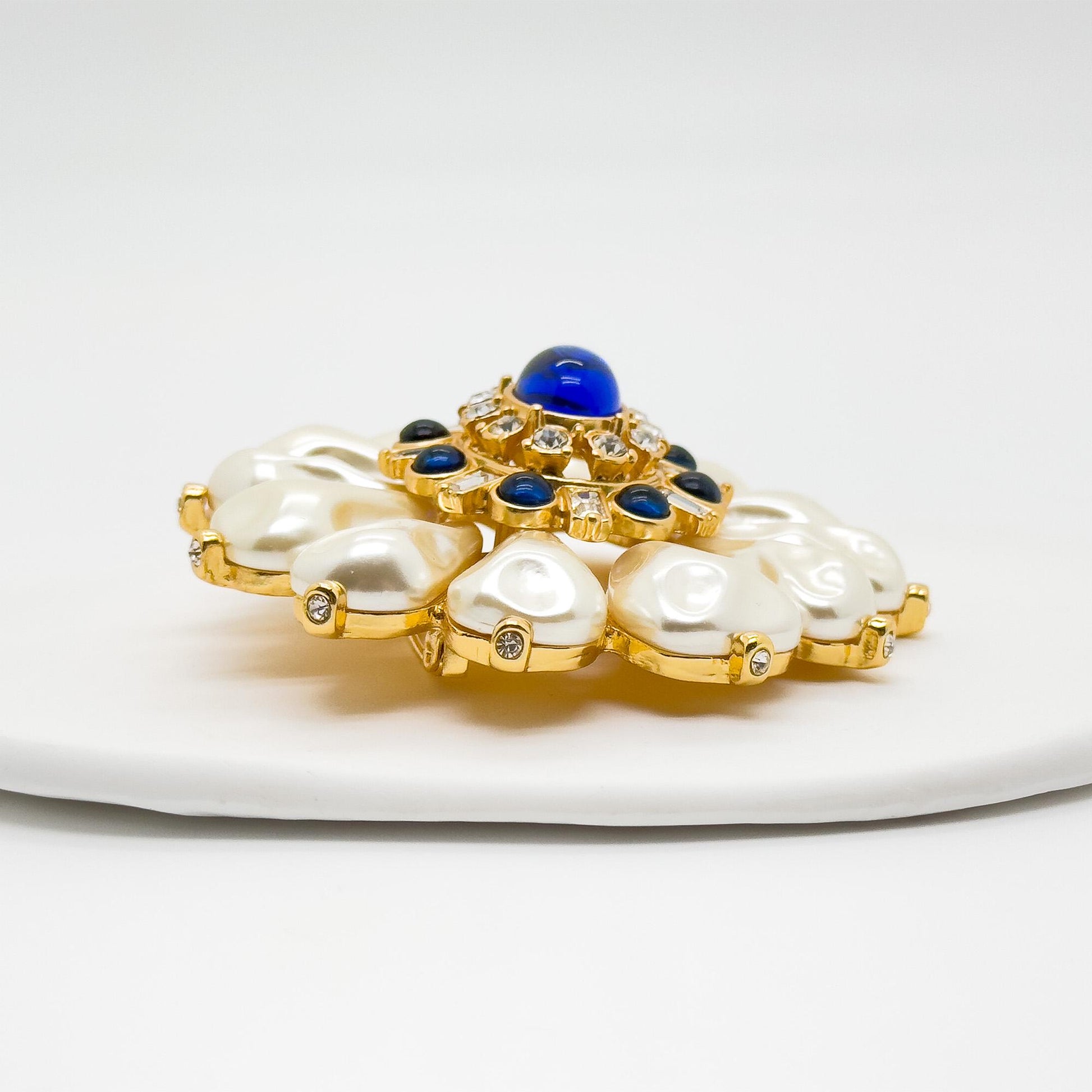 Vintage Art Deco Sunflower Brooch 3D Pearl Gold-Plated Pin