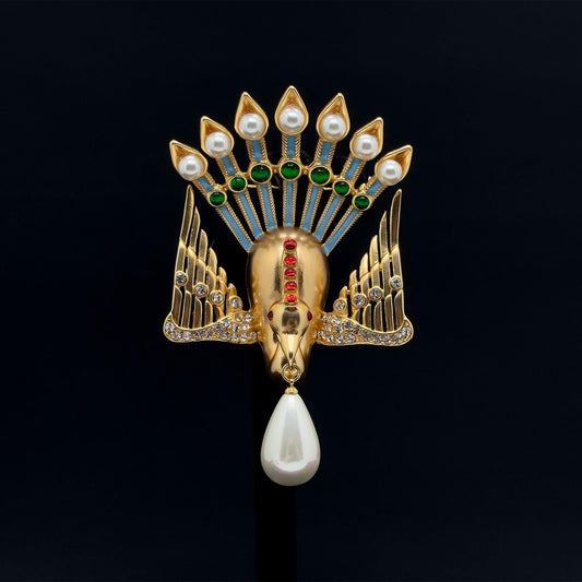 Vintage Art Deco Peacock Brooch with Rhinestones Pearls Brass