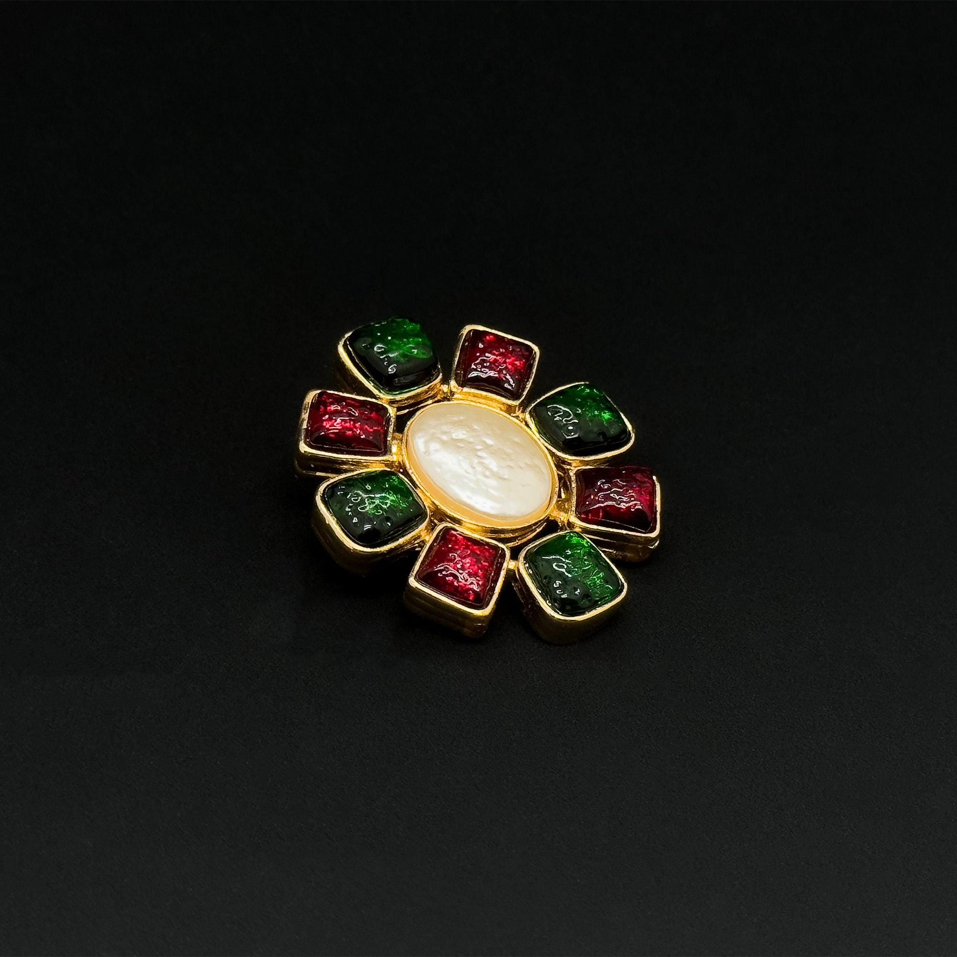 Art Deco Enamel Flower Brooch 18K Gold-Plated Copper Vintage
