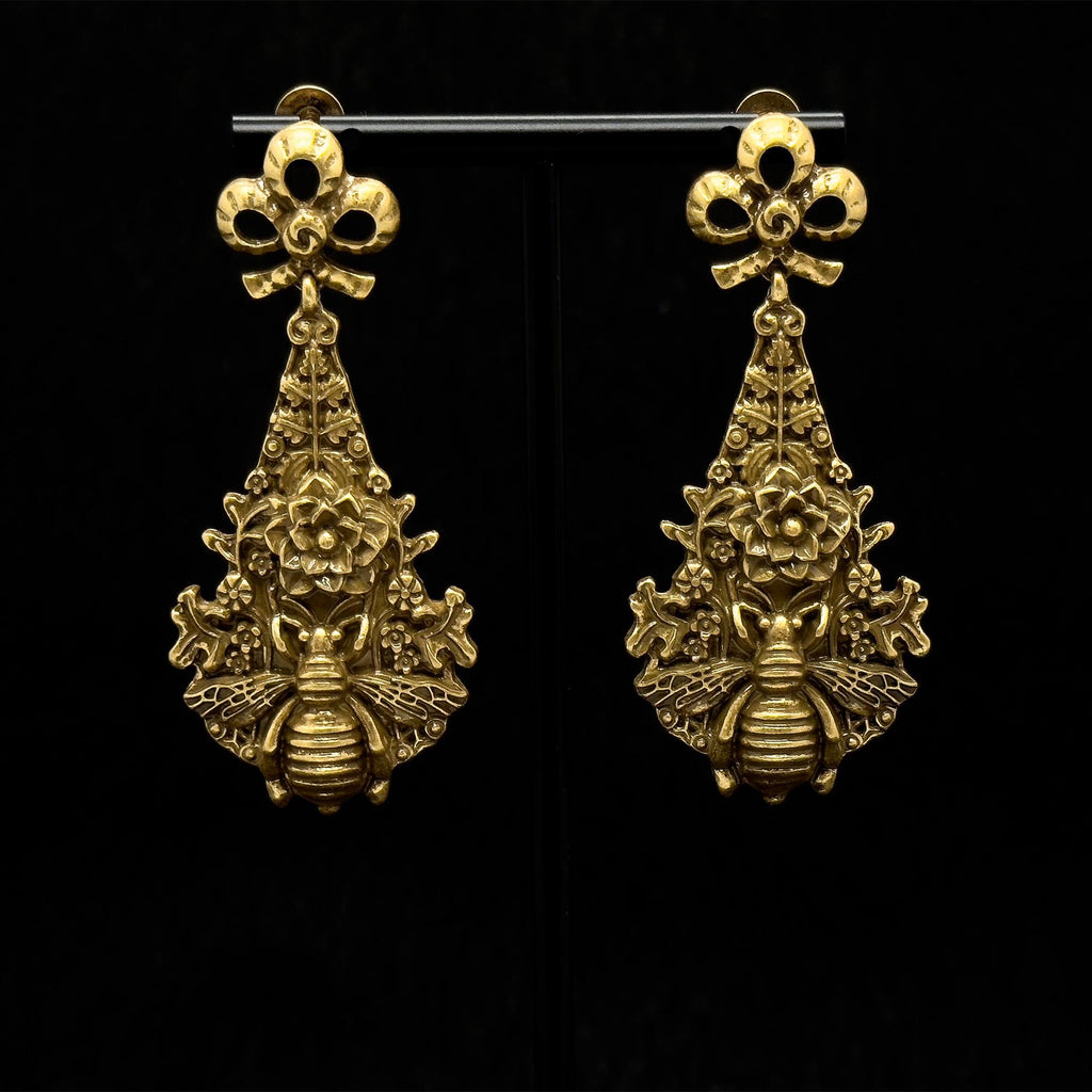 Vintage Ethnic Bee 3D Flower Drop Earrings Copper Gold-Plated