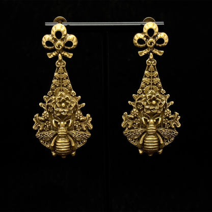 Vintage Ethnic Bee 3D Flower Drop Earrings Copper Gold-Plated