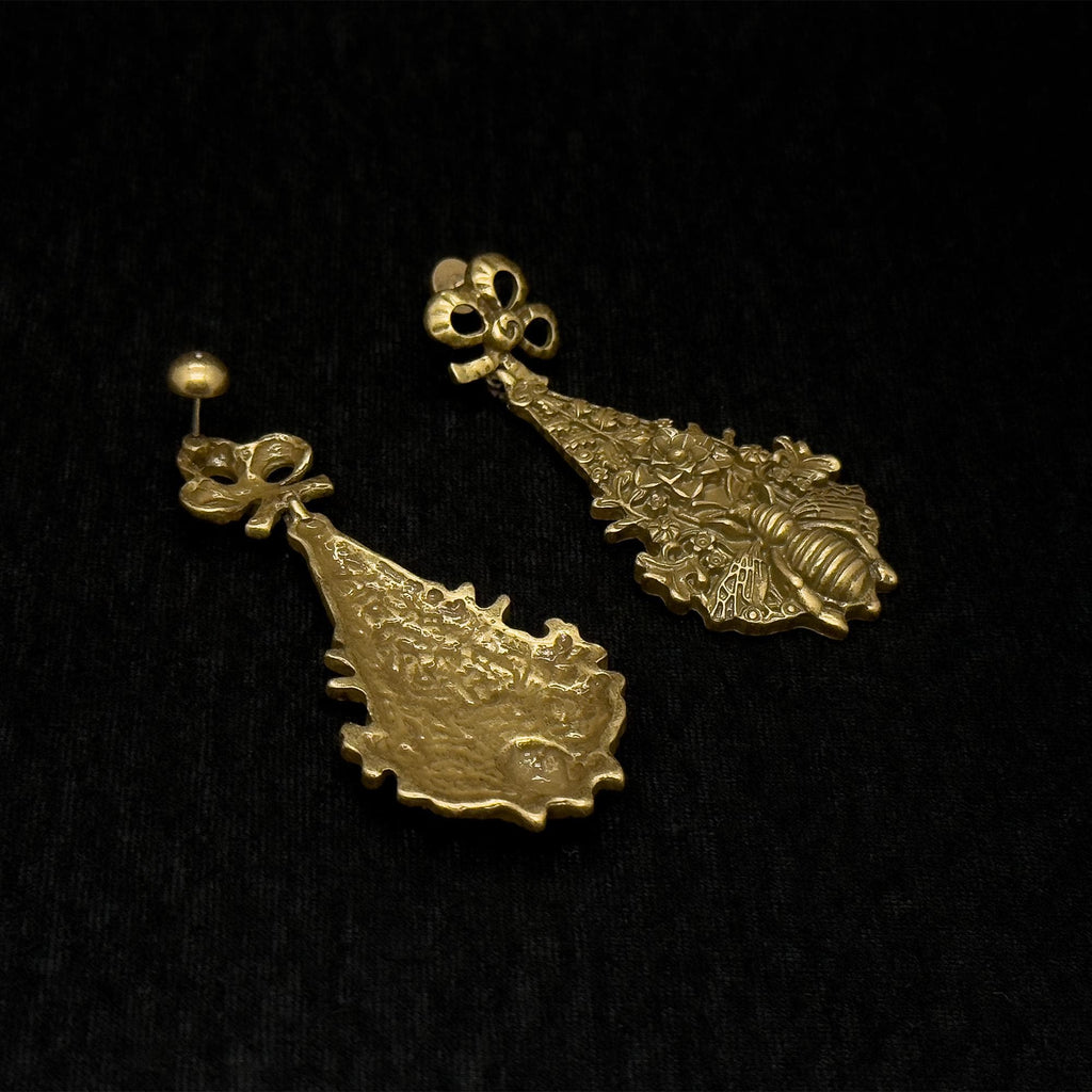 Vintage Ethnic Bee 3D Flower Drop Earrings Copper Gold-Plated