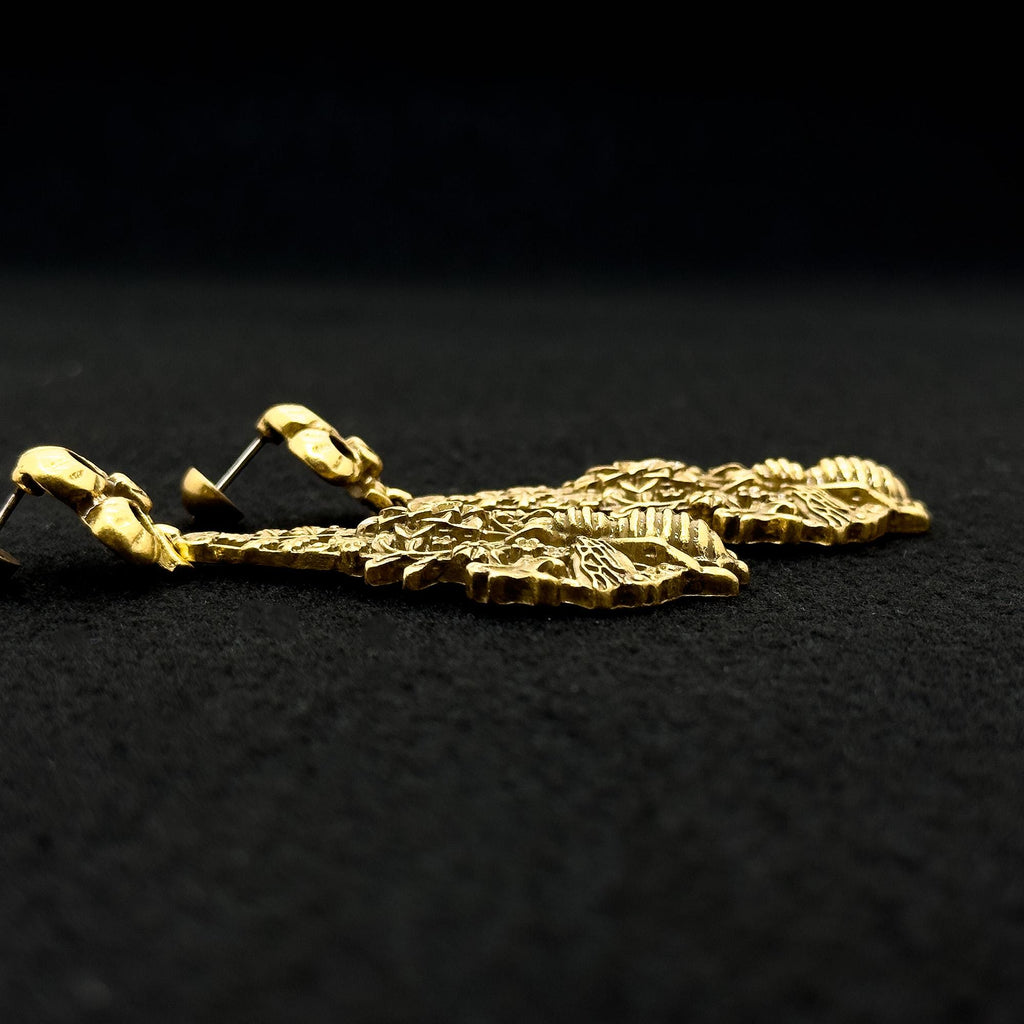 Vintage Ethnic Bee 3D Flower Drop Earrings Copper Gold-Plated