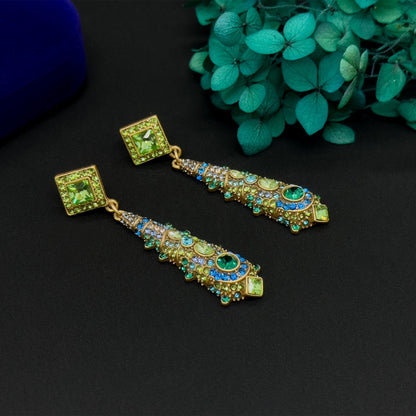 Vintage Ethnic Crystal Tassel Earrings 24K Gold-Plated Teardrop Handcrafted