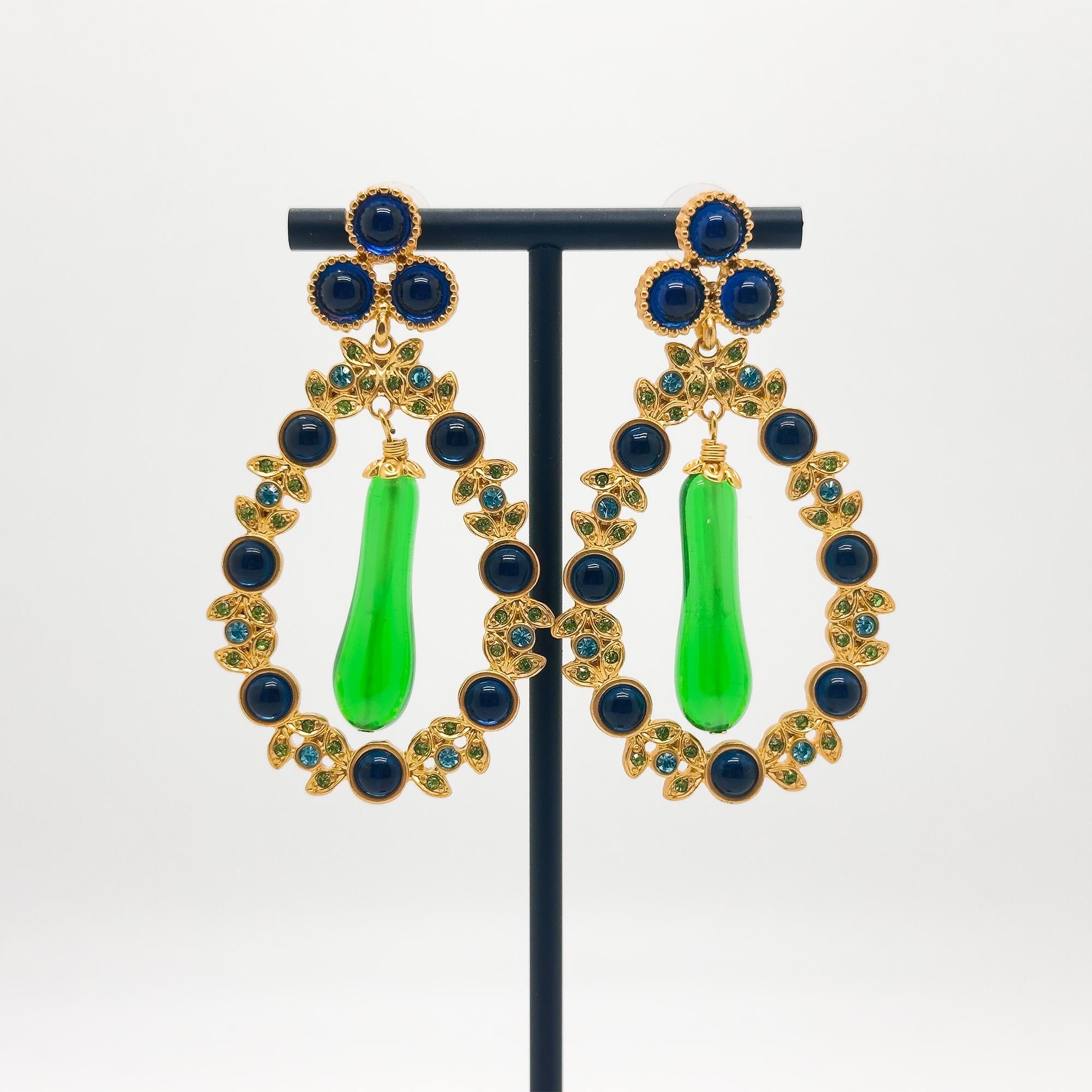 Vintage Art Deco Crystal Garland Earrings Gold-Plated 925 Silver Posts