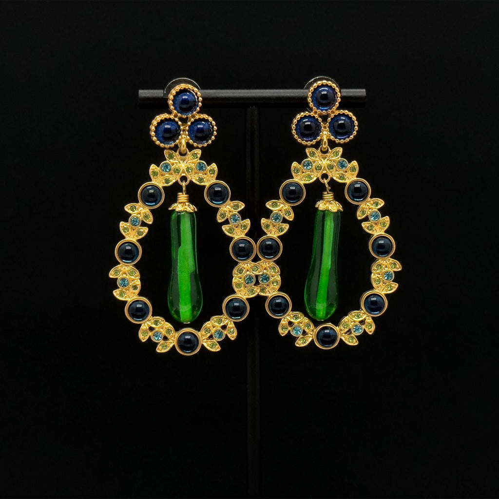 Vintage Art Deco Crystal Garland Earrings Gold-Plated 925 Silver Posts