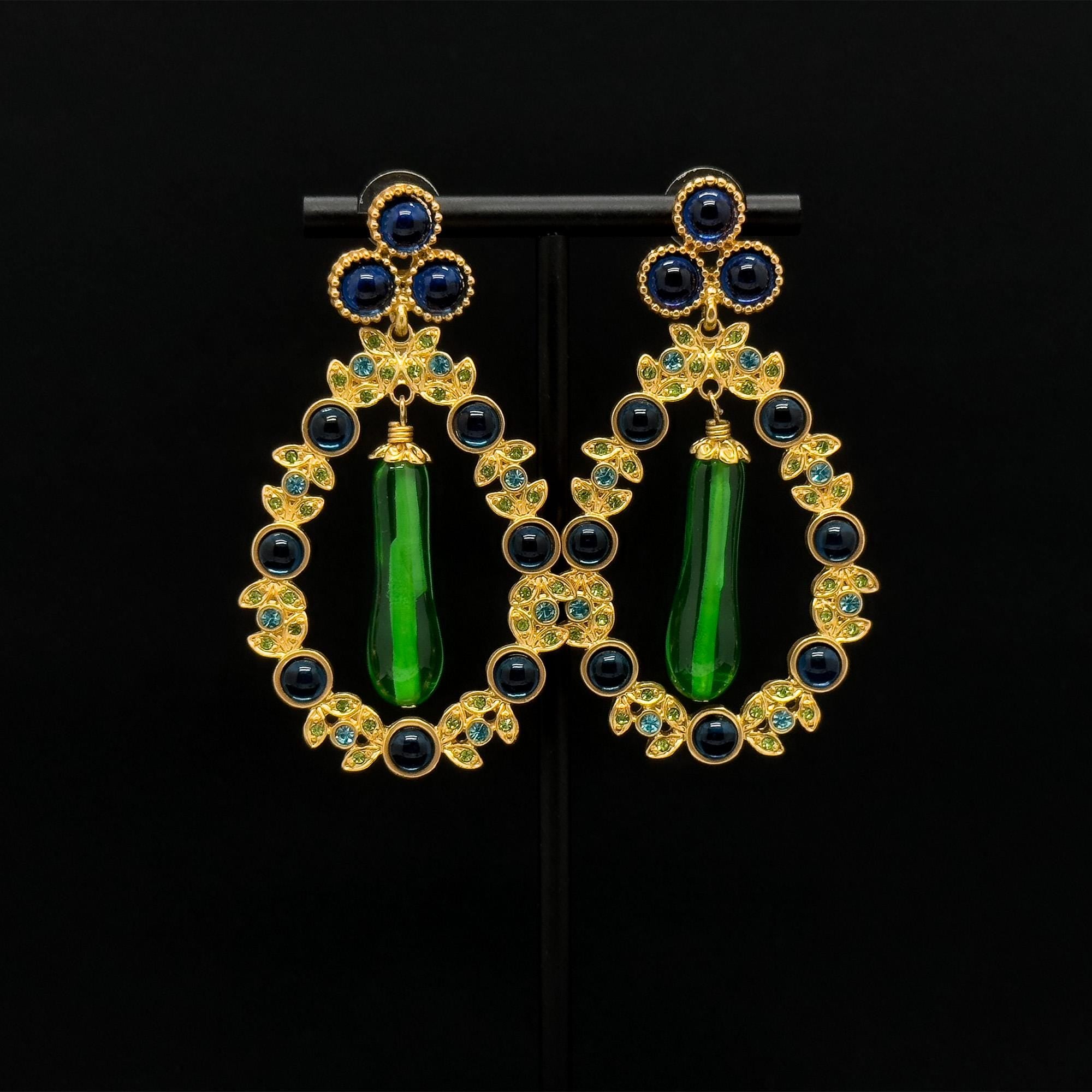 Vintage Art Deco Crystal Garland Earrings Gold-Plated 925 Silver Posts