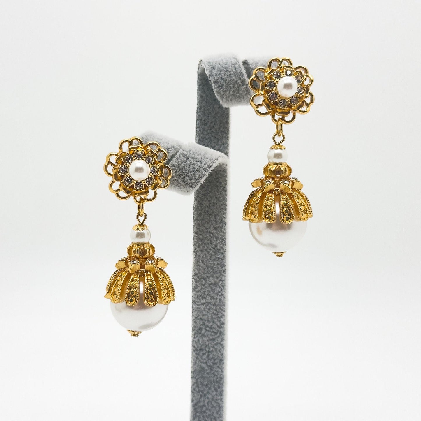 Art Deco Pearl Drop Earrings Gold-Plated Copper Sterling Hooks