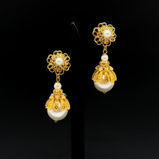 Art Deco Pearl Drop Earrings Gold-Plated Copper Sterling Hooks