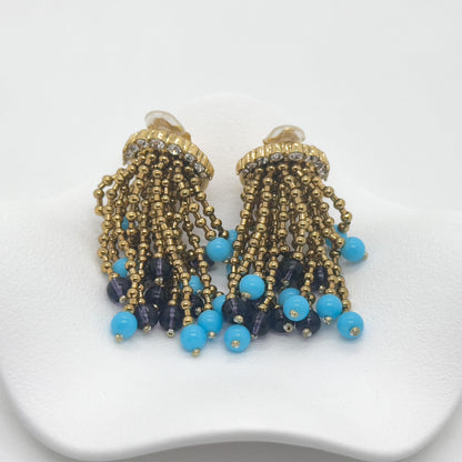 Vintage Art Deco Stone Tassel Dangle Earrings Gold-Plated