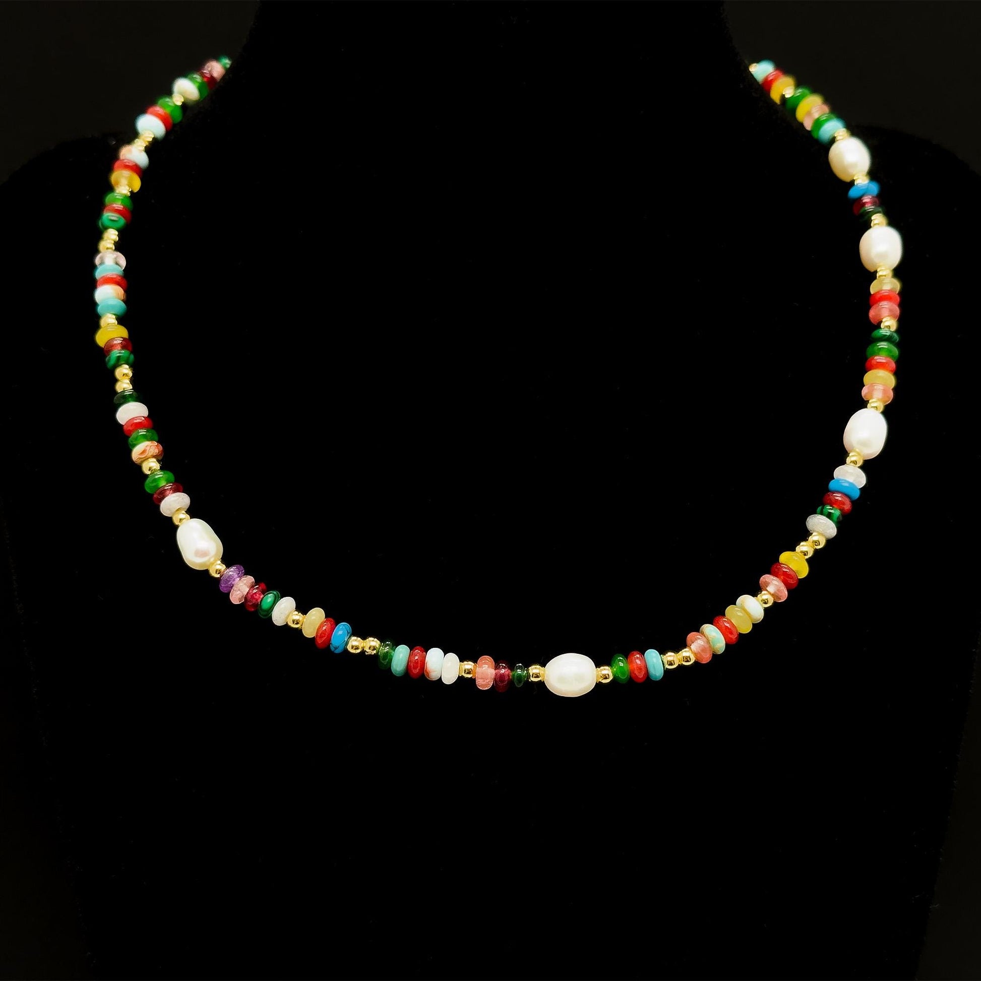 Vintage Ethnic Multicolour Natural Stone Pearl Tribal Necklace