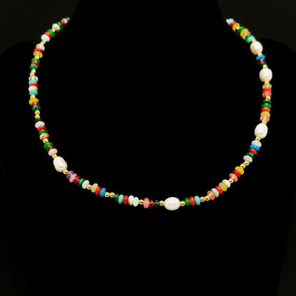Vintage Ethnic Multicolour Natural Stone Pearl Tribal Necklace