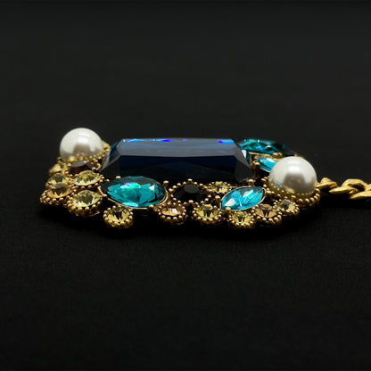 Vintage Ethnic Lapis Lazuli Pendant Necklace with Pearl Accents