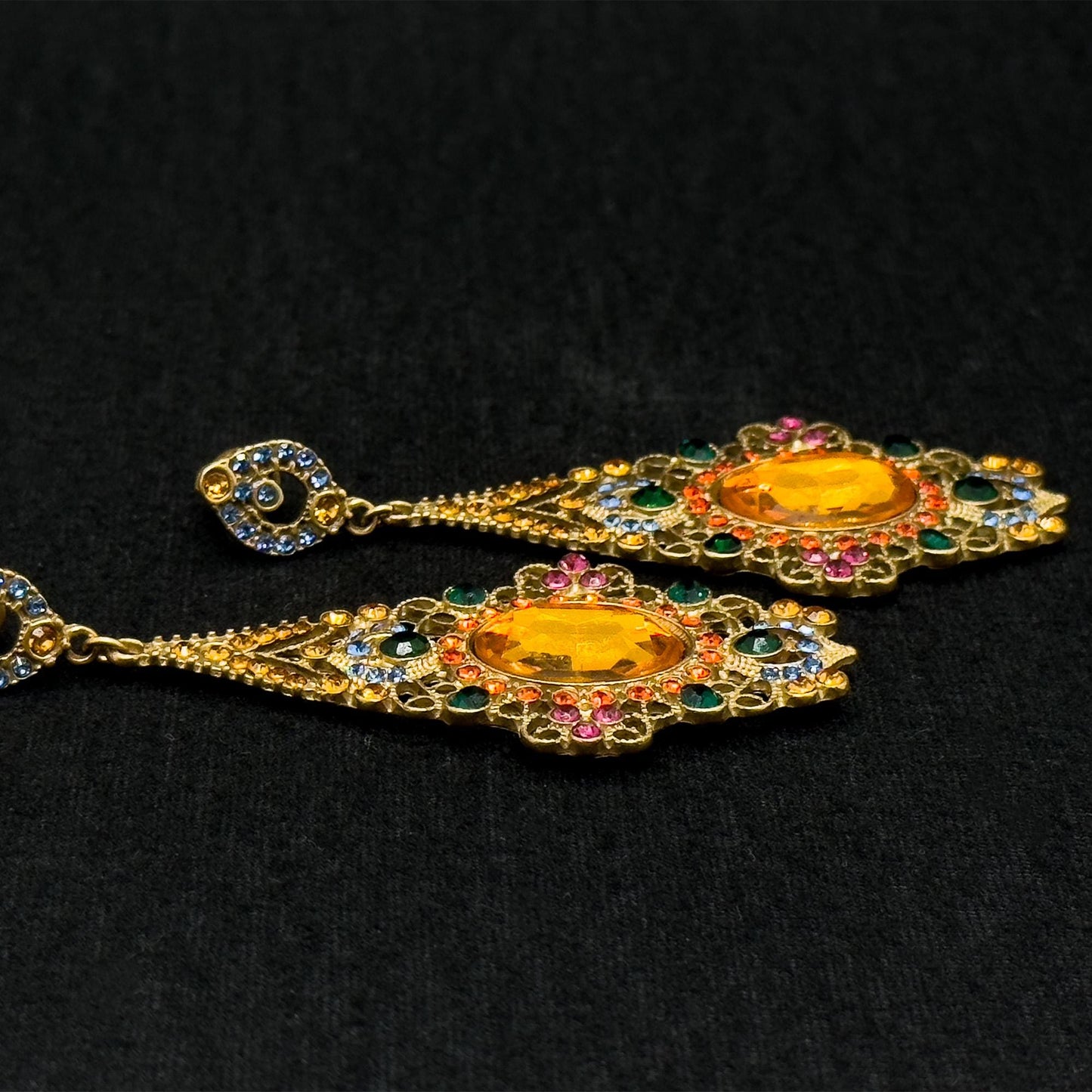 Vintage Ethnic Zircon Crystal Drop Earrings 18K Gold-Plated Handcrafted