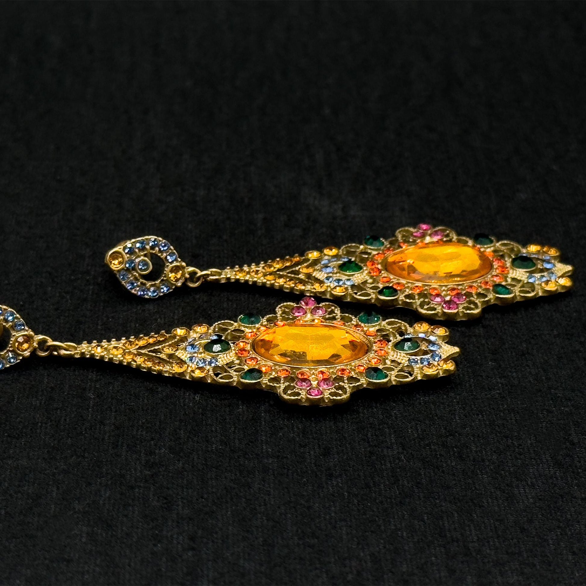Vintage Ethnic Zircon Crystal Drop Earrings 18K Gold-Plated Handcrafted