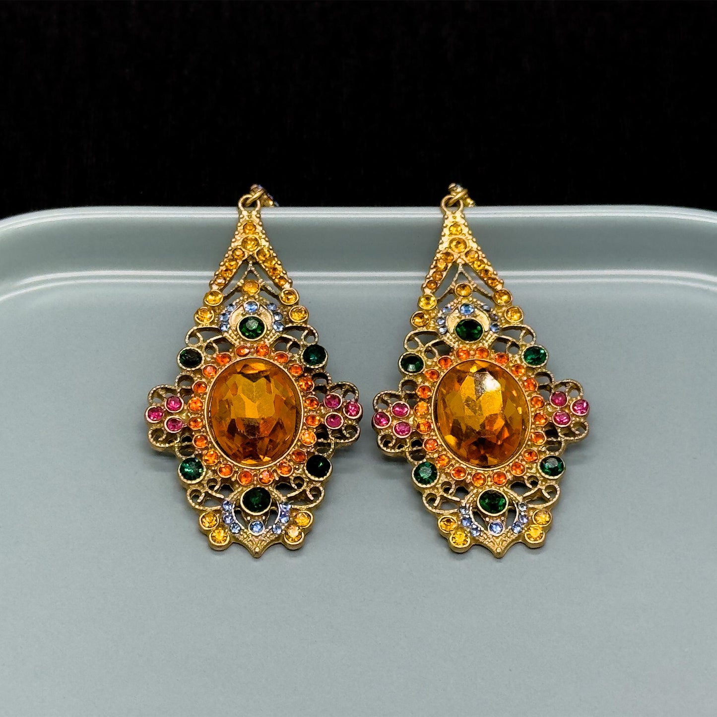 Vintage Ethnic Zircon Crystal Drop Earrings 18K Gold-Plated Handcrafted