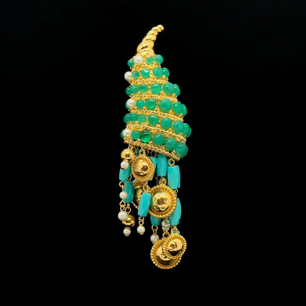 Vintage Art Deco Conch Shell Brooch 18K Gold-Plated Pearl Fringe