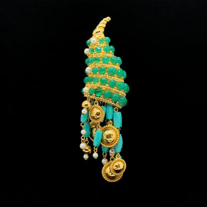 Vintage Art Deco Conch Shell Brooch 18K Gold-Plated Pearl Fringe
