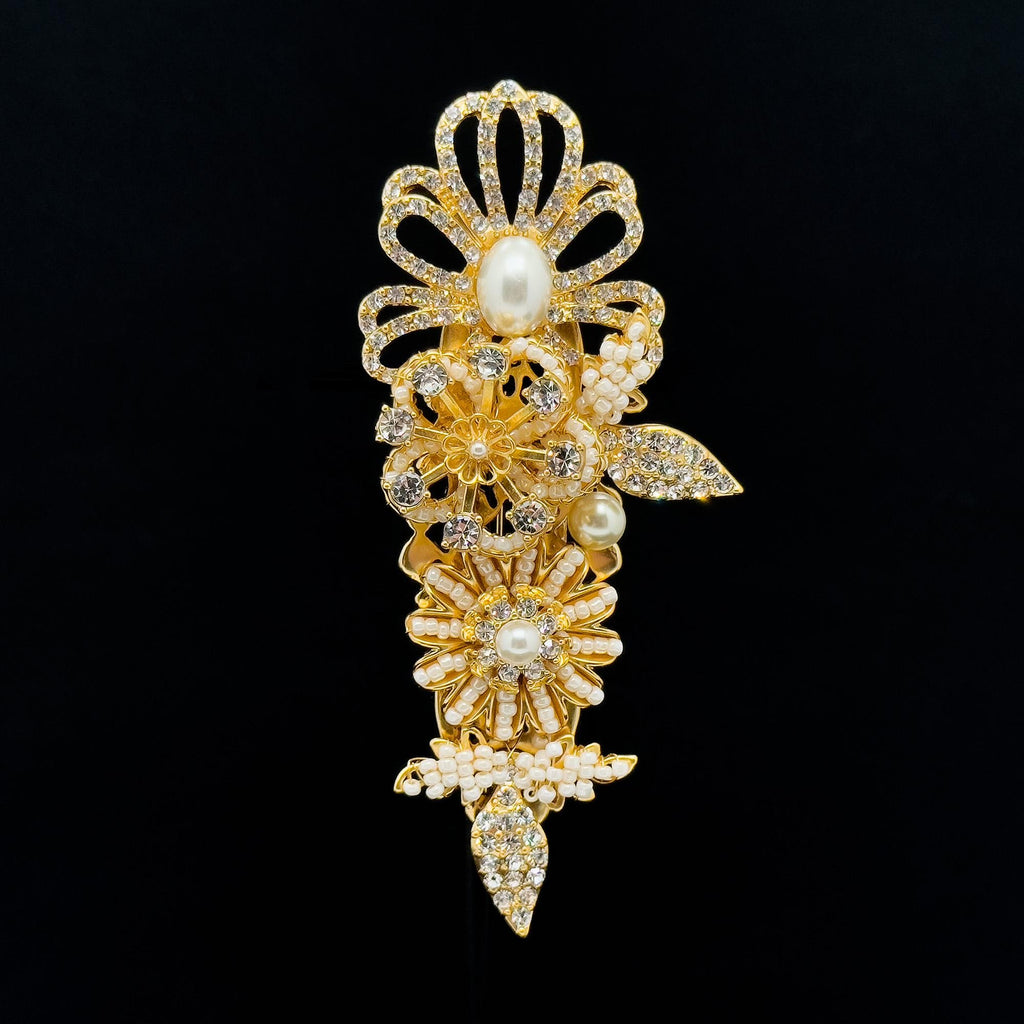 Vintage Art Deco Pearl Crystal Brooch Gold-Plated Woven Crown