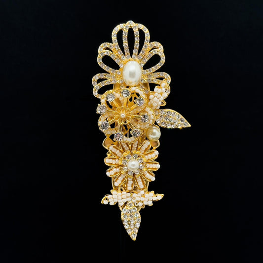 Vintage Art Deco Pearl Crystal Brooch Gold-Plated Woven Crown
