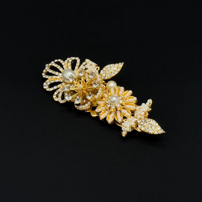 Vintage Art Deco Pearl Crystal Brooch Gold-Plated Woven Crown