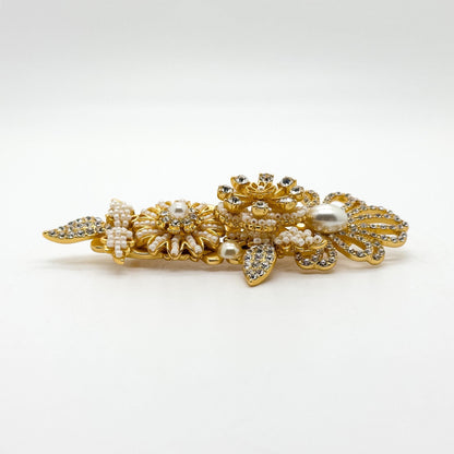 Vintage Art Deco Pearl Crystal Brooch Gold-Plated Woven Crown