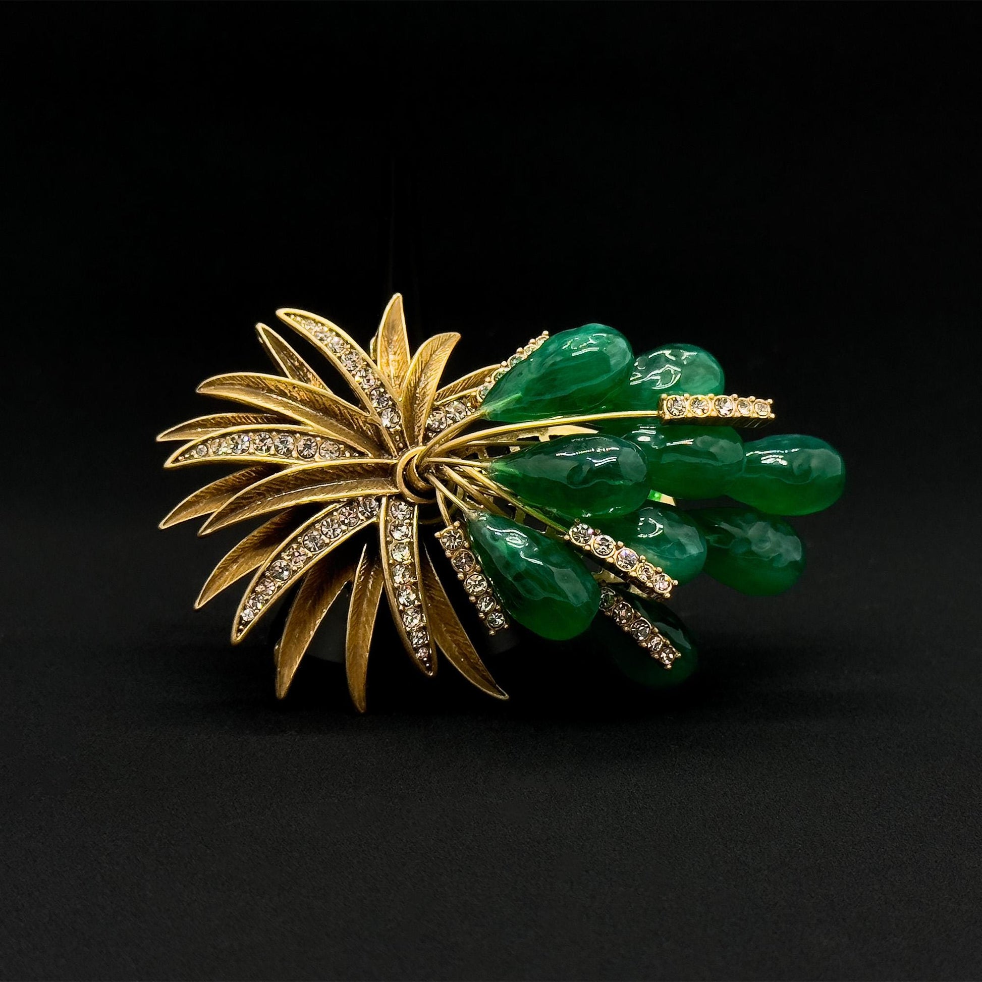 Vintage Art Deco Grape Brooch Copper Crystal Resin Pin