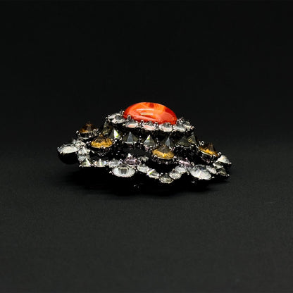 Vintage Art Deco Rhinestone Crystal Copper Brooch, Court-Style Pin