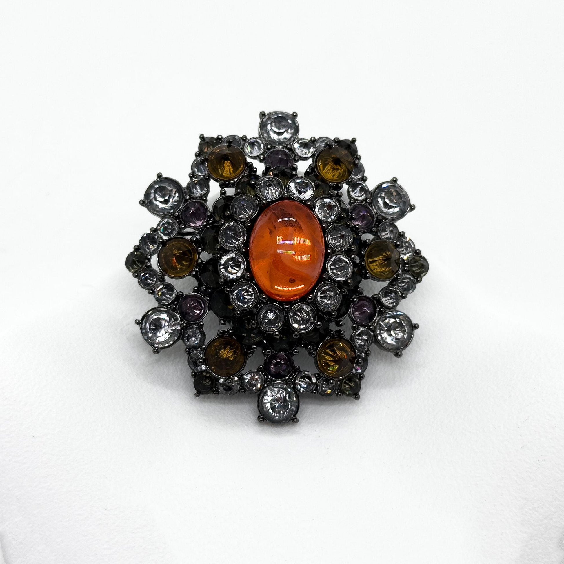 Vintage Art Deco Rhinestone Crystal Copper Brooch, Court-Style Pin